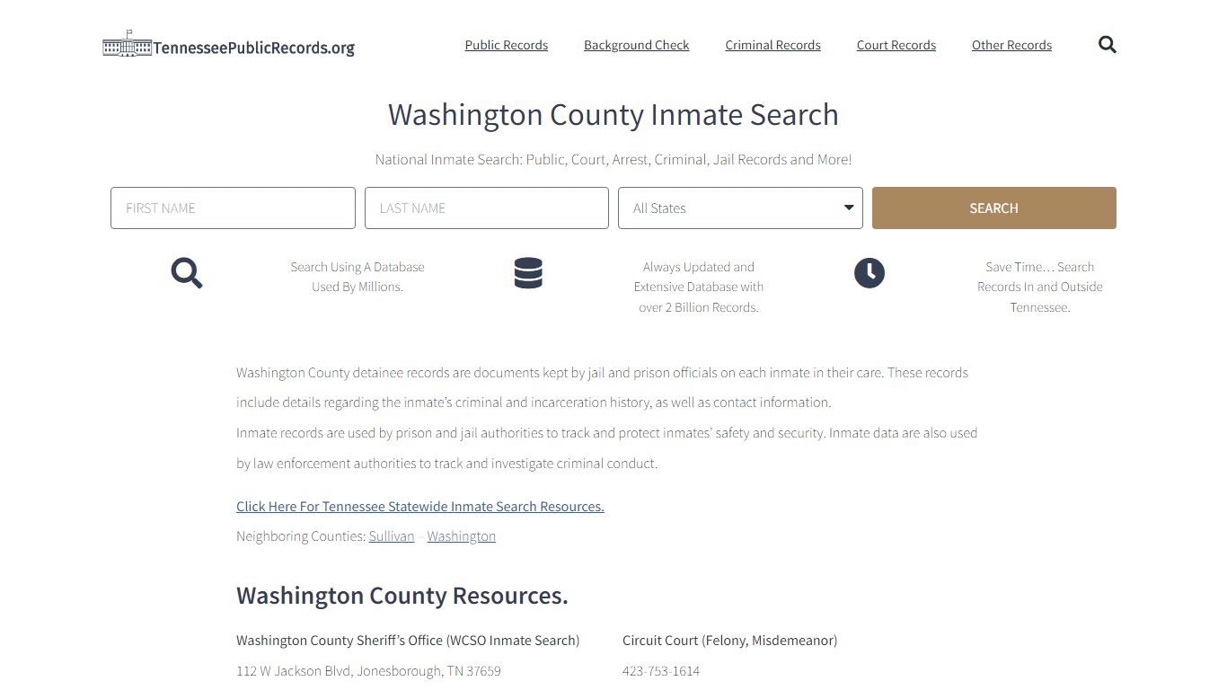 Washington County Inmate Search - WCSO Current & Past Jail Records